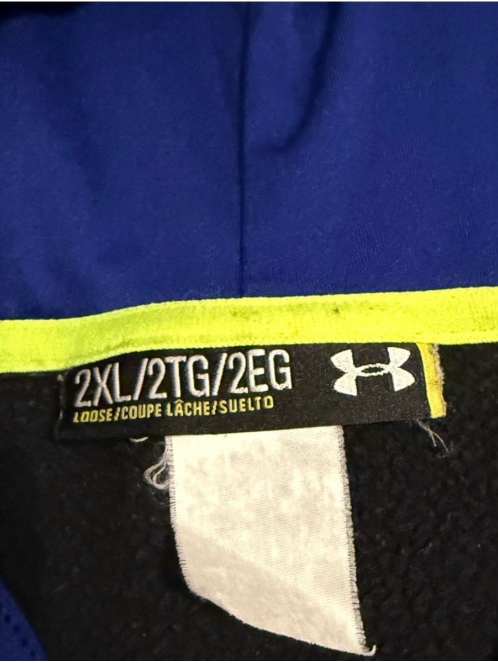 Under Armour Fleece Hoodie Men’s 2XL Black Blue Loose Fit Pullover - Picture 7 of 10